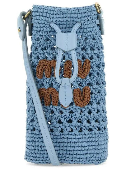 Embroidered Logo Crochet Bucket Bag Light Blue - MIU MIU - BALAAN 2