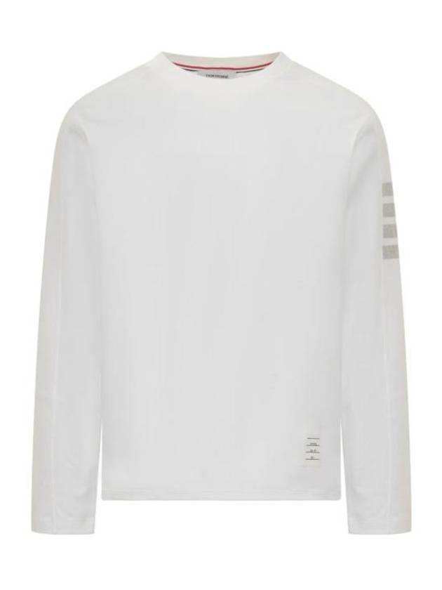 4-Bar Striped Cotton Long Sleeve T-Shirt White - THOM BROWNE - BALAAN 1