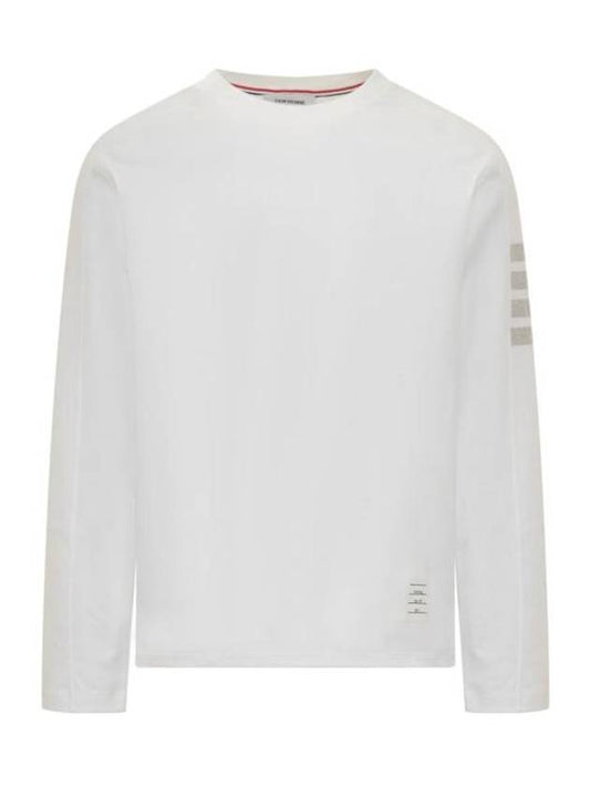 4-Bar Striped Cotton Long Sleeve T-Shirt White - THOM BROWNE - BALAAN 1