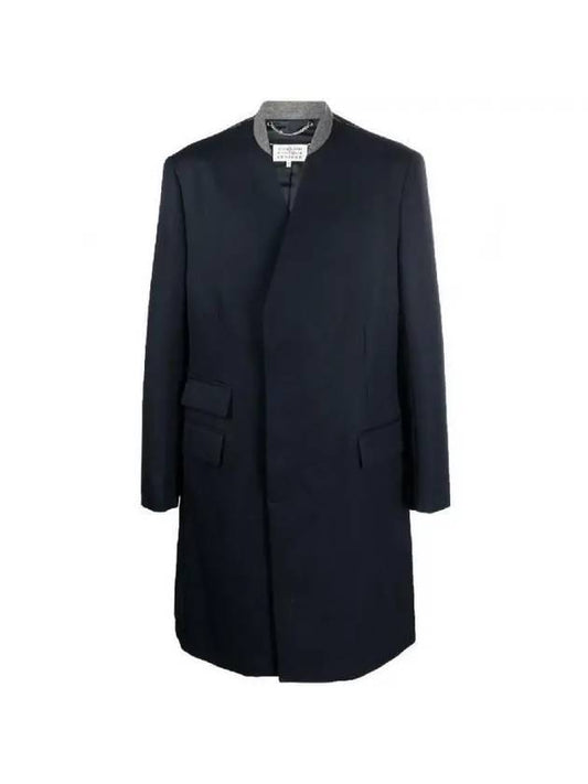 Stitched Collarless Wool Single Coat Navy - MAISON MARGIELA - BALAAN 2