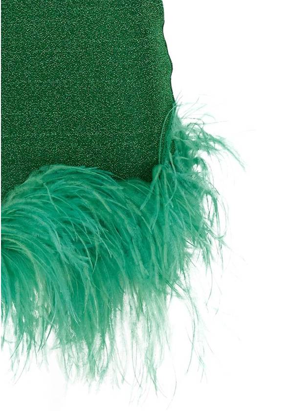 'Lumiere Plumage' Green Sleeveless Slip Dress With Tonal Feathered Hem In Tech Fabric Stretch Woman - OSEREE - BALAAN 3