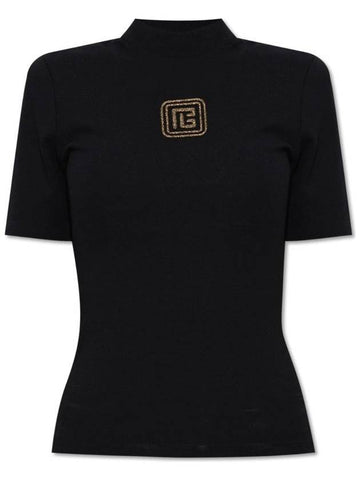 Women's Retro PB Short Sleeve T-Shirt Black - BALMAIN - BALAAN 1