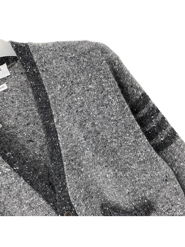 Men's Jersey Stitch Mohair Tweed 4 Lines V-Neck Cardigan Grey - THOM BROWNE - BALAAN 3