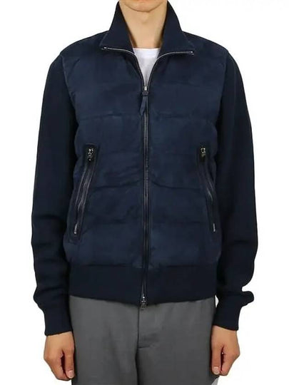 Front Zip  Down Suede Jacket Ink Blue - TOM FORD - BALAAN 2