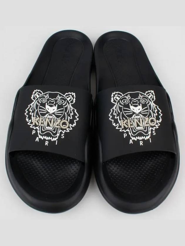 Tiger Logo Full Flap Slippers Black - KENZO - BALAAN.