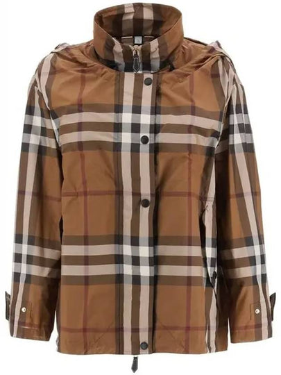 Check Off Shoulder Hooded Jacket Brown - BURBERRY - BALAAN 2