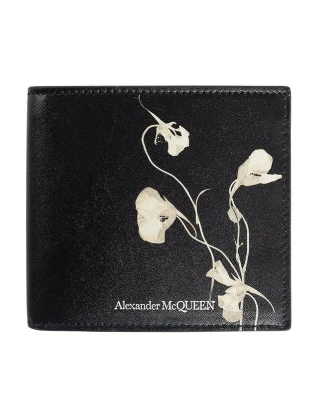 Floral Logo Half Wallet Black - ALEXANDER MCQUEEN - BALAAN 1