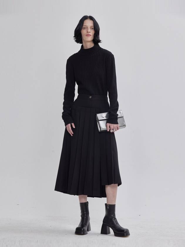 Unbalanced Pleated Design Skirt Black - LIE - BALAAN 6