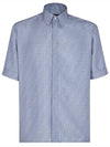 Men's FF Motif Silk Short Sleeve Shirt Blue - FENDI - BALAAN 2