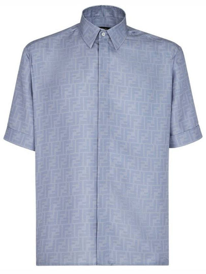 Men's FF Motif Silk Short Sleeve Shirt Blue - FENDI - BALAAN 2