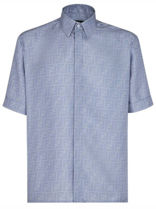 Men's FF Motif Silk Short Sleeve Shirt Blue - FENDI - BALAAN 2