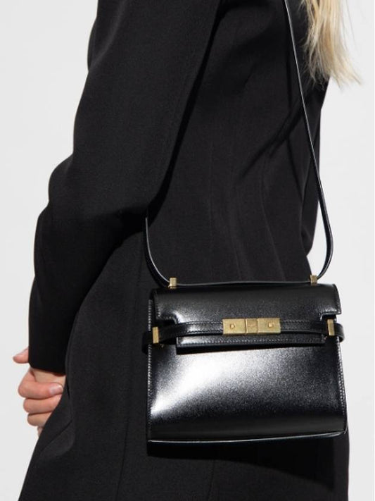 Manhattan Mini Embossed Gold-Tone Logo Leather Cross Bag Black - SAINT LAURENT - BALAAN 2