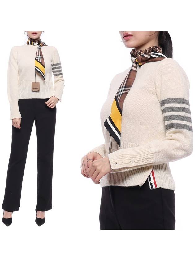 Women's Shetland Wool Jersey Classic Crew Neck 4 Bar Knit Top White - THOM BROWNE - BALAAN 3