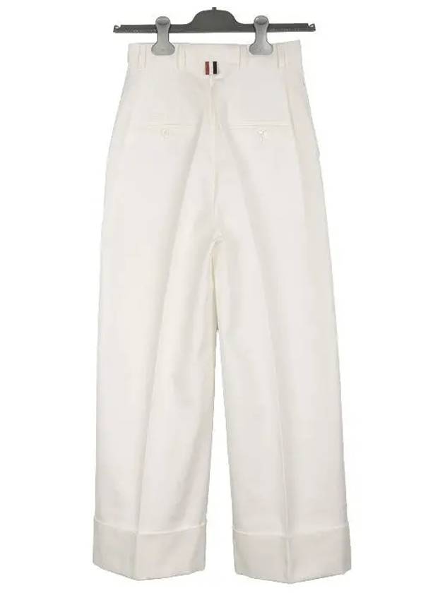 High Waist Cotton Canvas Straight Pants White - THOM BROWNE - BALAAN 3