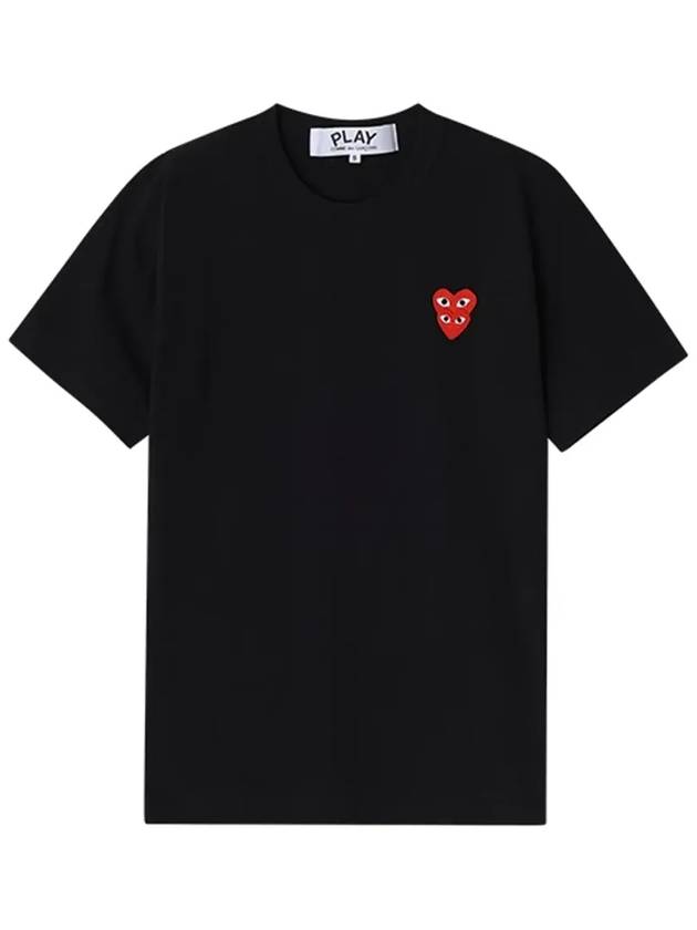 Play Men's Small Double Red Heart Wappen Short Sleeve T-Shirt P1 T288 1 Black - COMME DES GARCONS - BALAAN 5