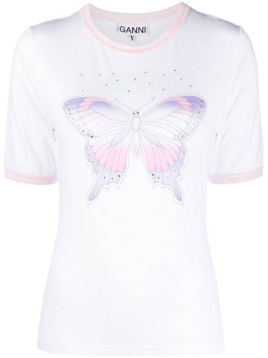 Women's Butterfly Short Sleeve T-Shirt White - GANNI - BALAAN 1