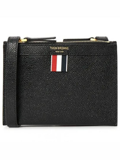 Document Holder Pebble Grain Leather Mini Cross Bag Black - THOM BROWNE - BALAAN 2