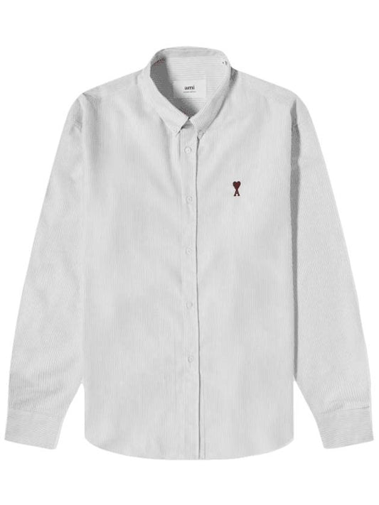 Heart Logo Stripe Oversized Fit Long Sleeve Shirt White - AMI - BALAAN 1