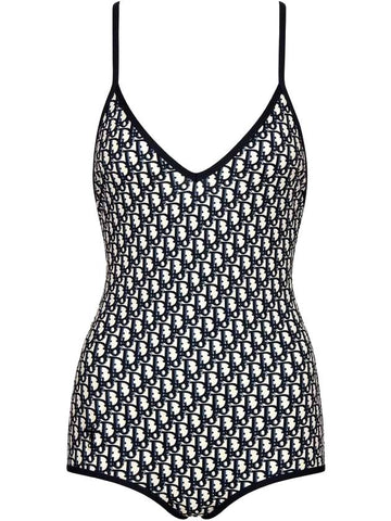 Women's Oblique Technical One Piece Swimsuit Blue Black - DIOR - BALAAN 1