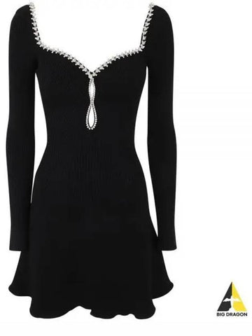 Black Knit Diamante Mini Dress PF23 120SB - SELF PORTRAIT - BALAAN 1