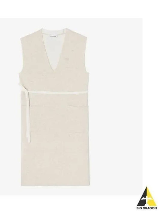 Women s V neck Sleeveless Dress Cream - LACOSTE - BALAAN 1