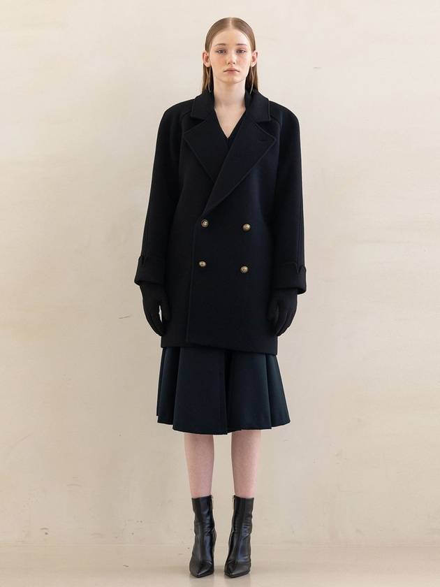 Raglan Sleeve Overfit Wool Half Double Coat Black - DEFEMME - BALAAN 1