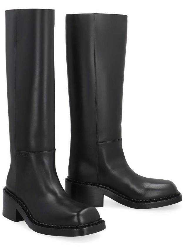 Logo leather long boots black - PRADA - BALAAN 4