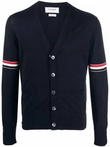 MKC410A RWB Fine Merino Wool Armband V neck Cardigan 1207736 - THOM BROWNE - BALAAN 1