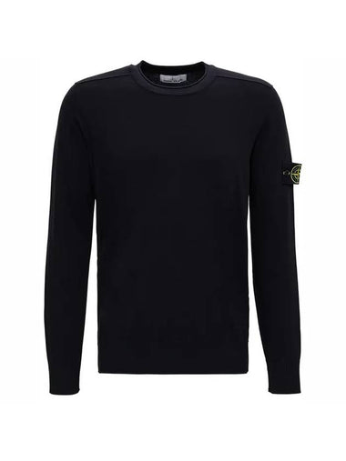 Waffen Patch Crew Neck Wool Knit Top Navy - STONE ISLAND - BALAAN 1