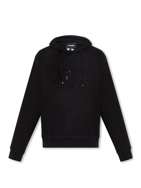 Rhinestone Embellished Cotton Hoodie Black - DSQUARED2 - BALAAN 1