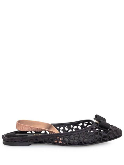 Salvatore Vara Bow Crochet Flats Black - SALVATORE FERRAGAMO - BALAAN 2