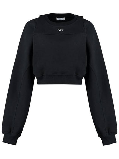 Women's Logo Crew Neck Crop Sweatshirt Black - OFF WHITE - BALAAN 2