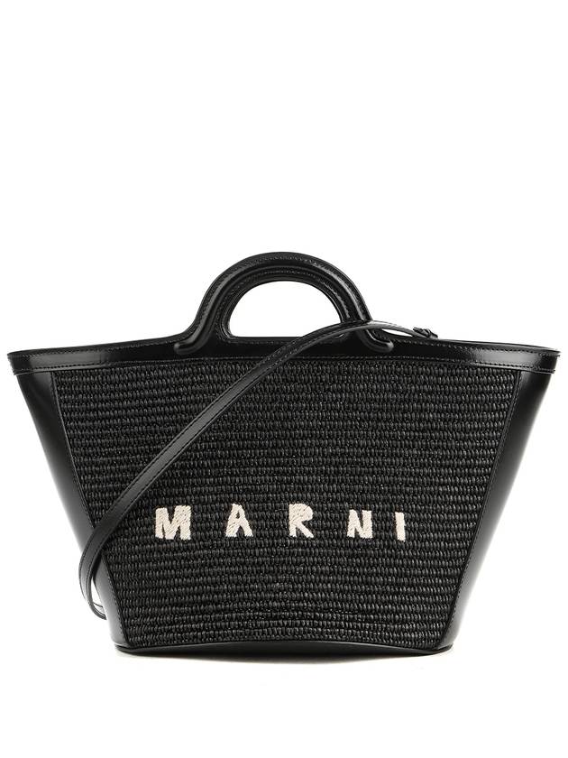 Leather Raffia Tropicalia Tote Bag Black - MARNI - BALAAN 2