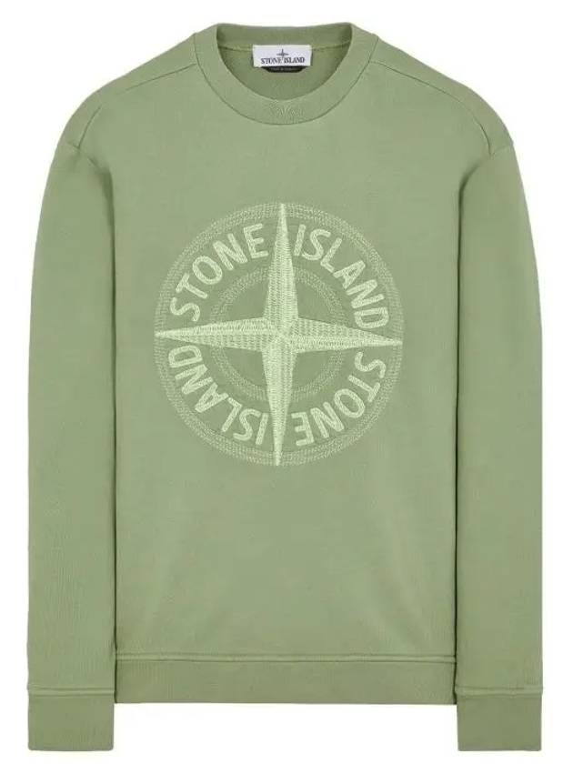 Garment Dyed Stitches Four Print Crewneck Sweatshirt Green - STONE ISLAND - BALAAN 3