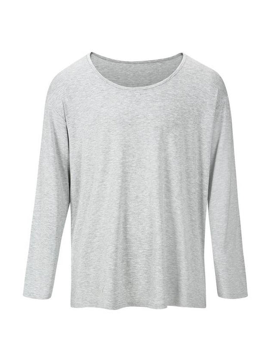 Unisex Wide U-neck Plain Long Sleeve T-Shirt Gray - MAVRK - BALAAN 1