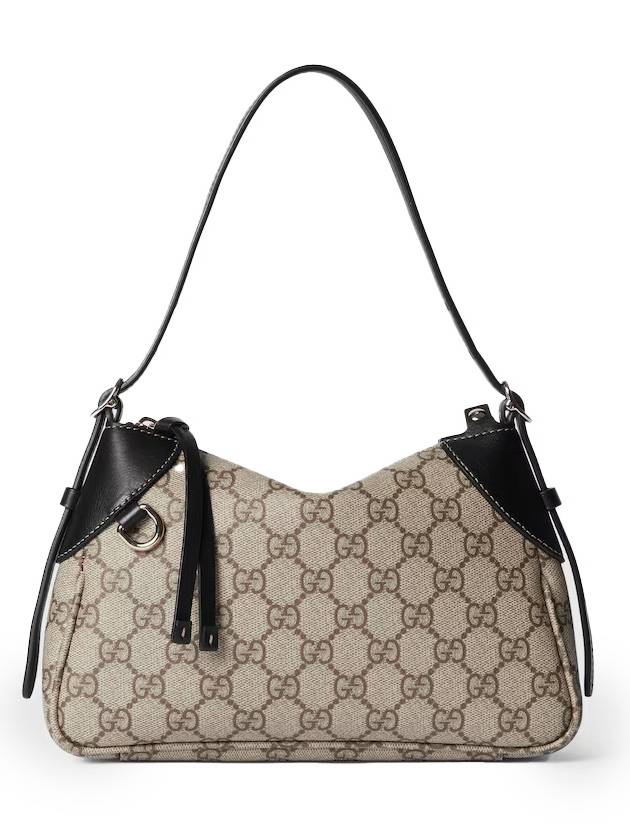 Beige dark brown fabric GG emblem small strap shoulder bag 815218FAEAA9765 - GUCCI - BALAAN 1