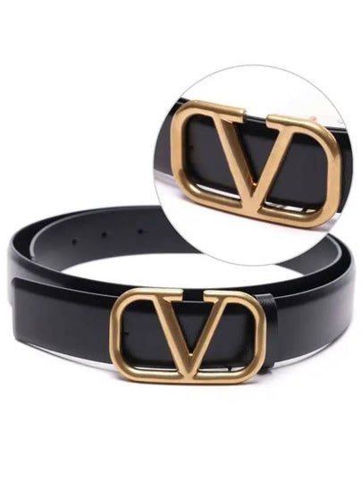 V Logo Signature Leather Belt Black - VALENTINO - BALAAN 2