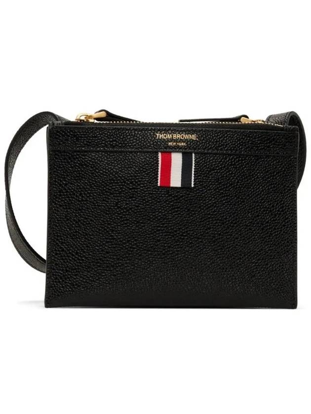 Document Holder Pebble Grain Leather Mini Cross Bag Black - THOM BROWNE - BALAAN 4