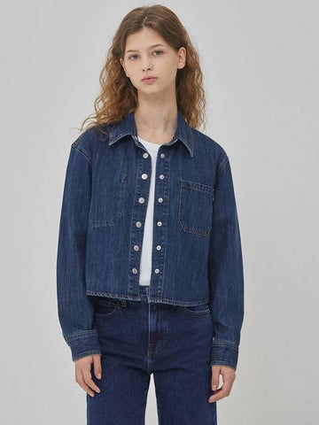 Denim Crop Basic Shirt Indigo - RYUL+WAI: - BALAAN 1