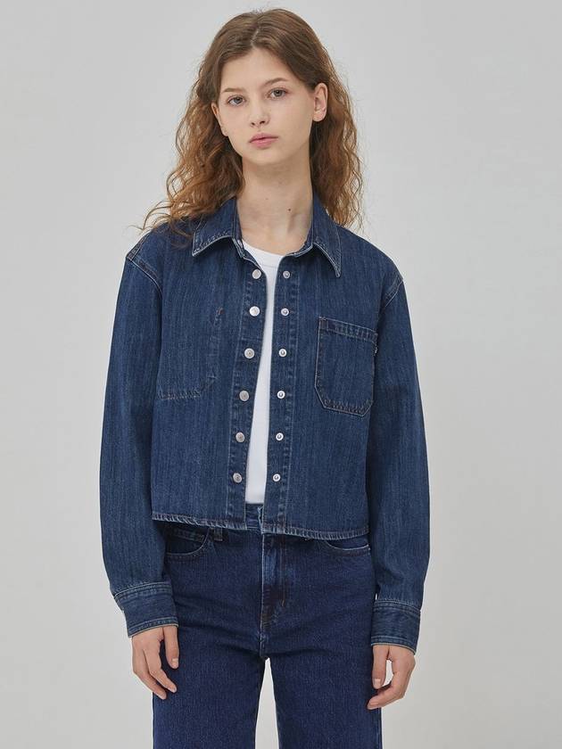 Denim Crop Basic Shirt Indigo - RYUL+WAI: - BALAAN 1