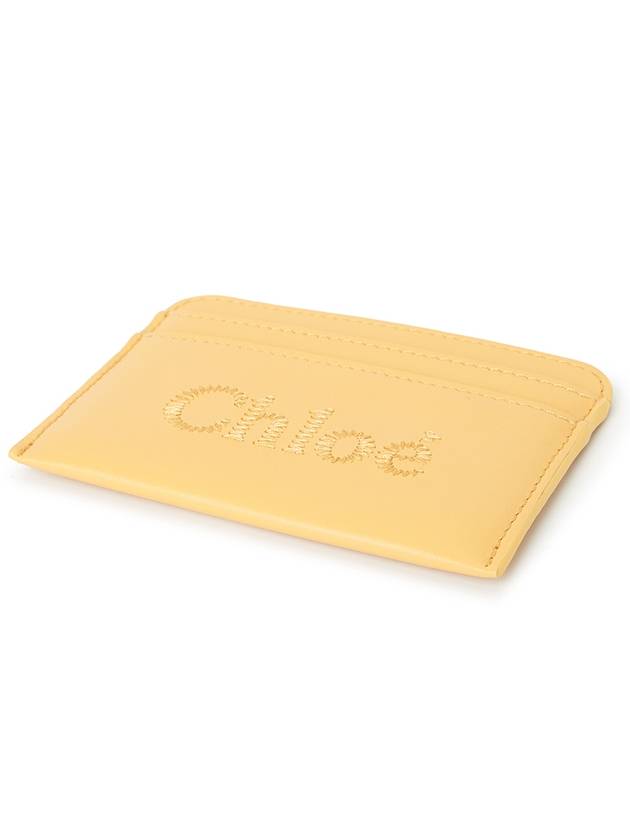 Sense Embroidered Logo Calfskin Card Wallet Yellow - CHLOE - BALAAN 4