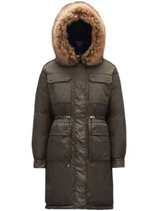 1C00044 539YH 835 BAN half hood fur long padding khaki women s TJ 270612 - MONCLER - BALAAN 1