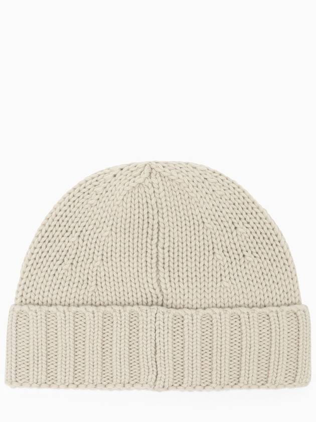 Logo Patch Wool Beanie Beige - STONE ISLAND - BALAAN 3