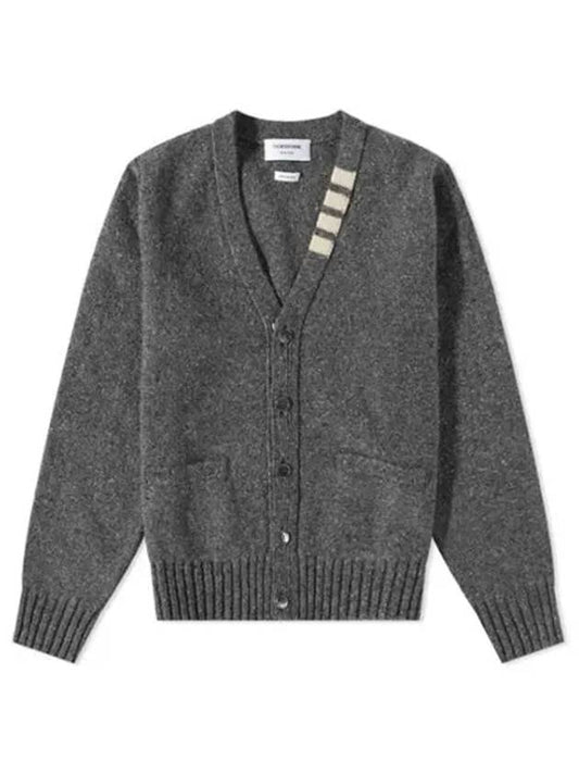 Reverse Jersey Stitch Donegal 4-Bar V-Neck Cardigan Grey - THOM BROWNE - BALAAN 2