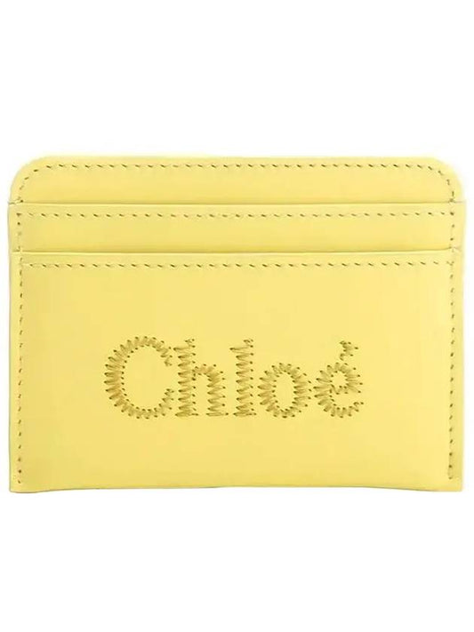 Women's Embroidered Logo Card Wallet Yellow - CHLOE - BALAAN.