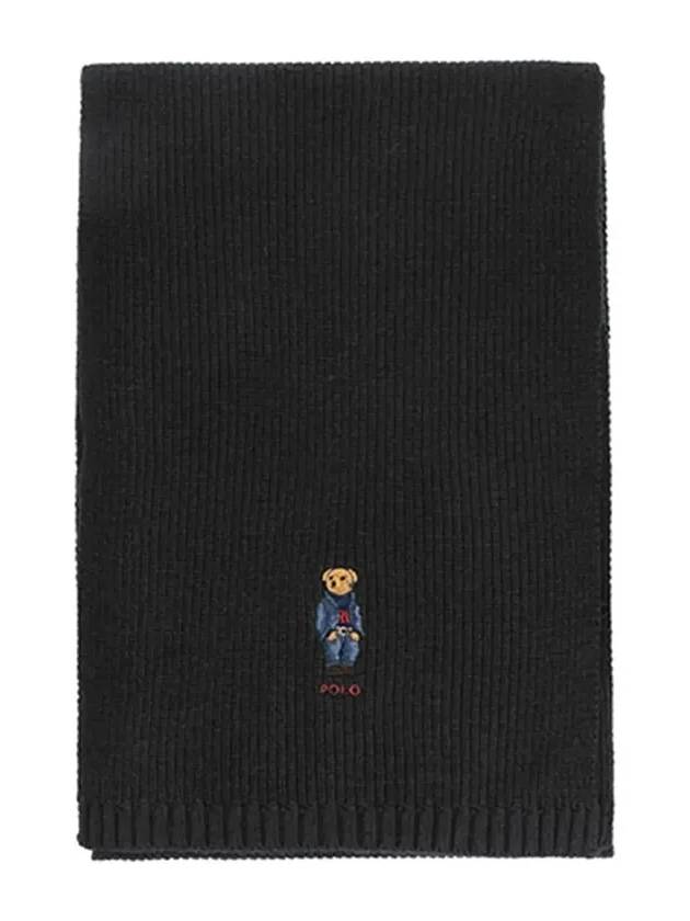 Embroidered Bear Wool Muffler Black - POLO RALPH LAUREN - BALAAN 5