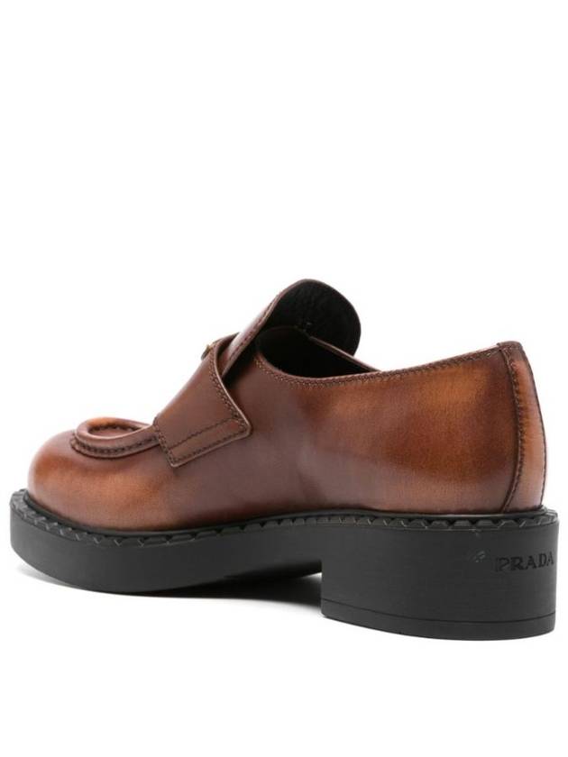 Triangle Logo Leather Loafers Brown - PRADA - BALAAN 4