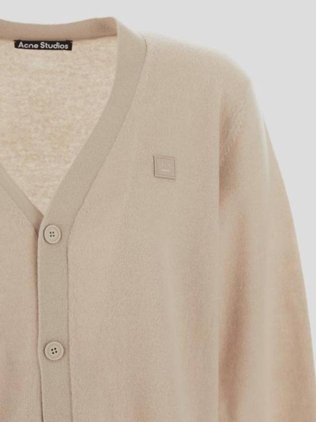 Face Logo Applique Wool Cardigan Beige - ACNE STUDIOS - BALAAN 4