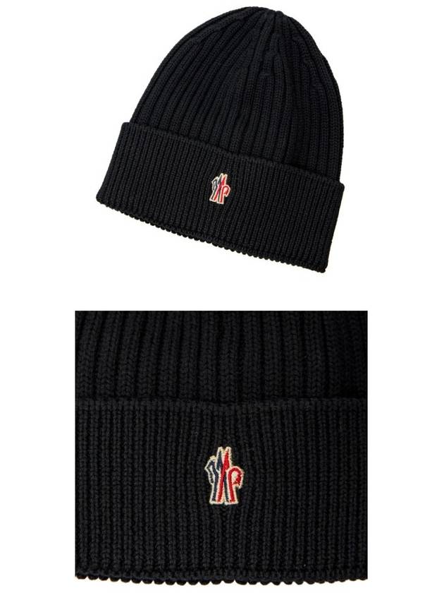 Grenoble logo patch wool beanie black hat 3B00010 04761 999 TJ - MONCLER - BALAAN 5