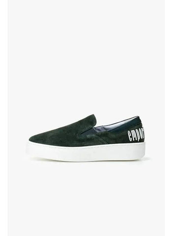 Women s Embossed Logo Suede Slip Ons Green - EMPORIO ARMANI - BALAAN 1